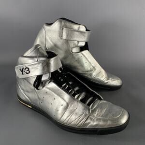 Y-3 Size 10.5 Silver Shimmery Leather High Top Sneakers